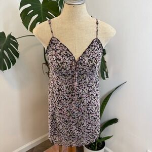 American Eagle Floral Mesh Slip Dress Mini Black Pink Y2K Whimsigoth M